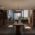 Modern Boutique Interior With Open Layout Wooden Shelves And Elegant Lighting
