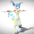 Animated Game Movie Character With Blue Purple Ears Colorful Stripes Arms Outstretched Tail