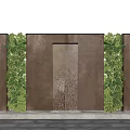 Outdoor Brown Water Feature Wall With Cascading Water And Lush Green Plants