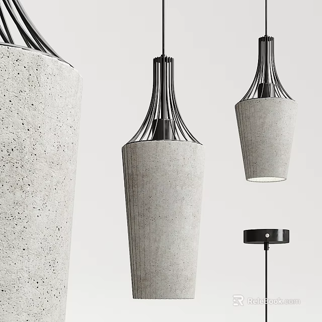 Modern Concrete Cylindrical Pendant Light With Black Metal Frame For Home Interior 3d model