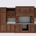 Traditional Kitchen Wooden Cabinets With Carved Details And Upper Lower Storage