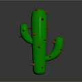 Stylized Green Cactus Plant With Red Thorns On Gray Background Surface