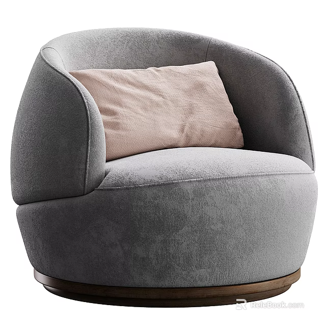 Gray Single Sofa With Light Pink Pillow And Wooden Base Modern Comfortable Design 3d model 