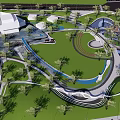 Park Landscape Aerial View With Green Lawns Winding Pathways Water Features And Trees