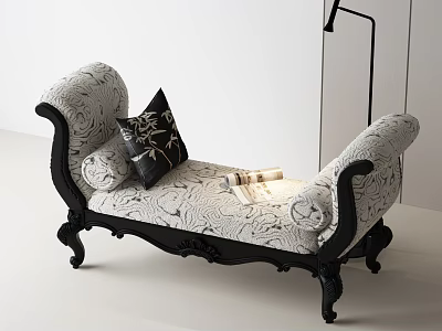 Classic Sofa Bench With Black And White Pattern Black Pillow Books And Floor Lamp 3d model