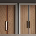 Wooden Double Doors With Brown White Decorative Strips And Metal Handles