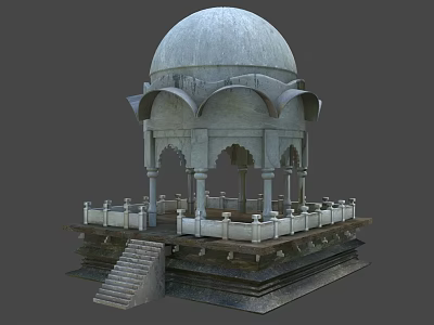 Ornate Stone Pavilion With Dome Columns Steps And Stone Railing 3d model