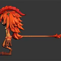 Fantasy Creature Character With Red Fluffy Fur Horns And Blue Eyes