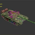 Detailed Military Tank Vehicle with Camouflage Pattern Gun Barrel and Tracks