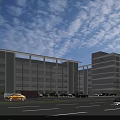 Aerial View Planning of Modern Commercial Building With Multiple Windows Parking Lot and Surrounding Greenery