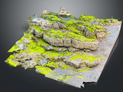 Natural Stone Landscape With Green Moss Covered Rocks And Small Water Streams 3d model