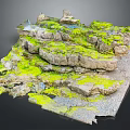 Natural Stone Landscape With Green Moss Covered Rocks And Small Water Streams