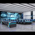 Modern Control Room with Large Digital Screens Control Desks and Ergonomic Seats