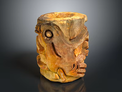 Hand Carved Wooden Decorative Container With Natural Texture For Home Use 3d model