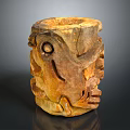 Hand Carved Wooden Decorative Container With Natural Texture For Home Use