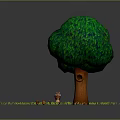 Green Leafy Tree With Brown Trunk And Lush Green Grass With Small Mushrooms