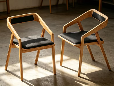 Sunlit Modern Armchairs With Wooden Frame Black Cushions And Minimalist Design 3d model