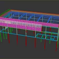 Building Structure Frame 3D Model With Colorful Steel Beams And Support Columns
