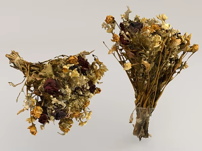 Dried Flower Bouquets Featuring Loose and Tied Arrangements with Yellow Purple and Brown Hues 3d model