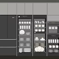 Modern Kitchen Appliances With Built in Refrigerator And Storage Cabinets For Dishes