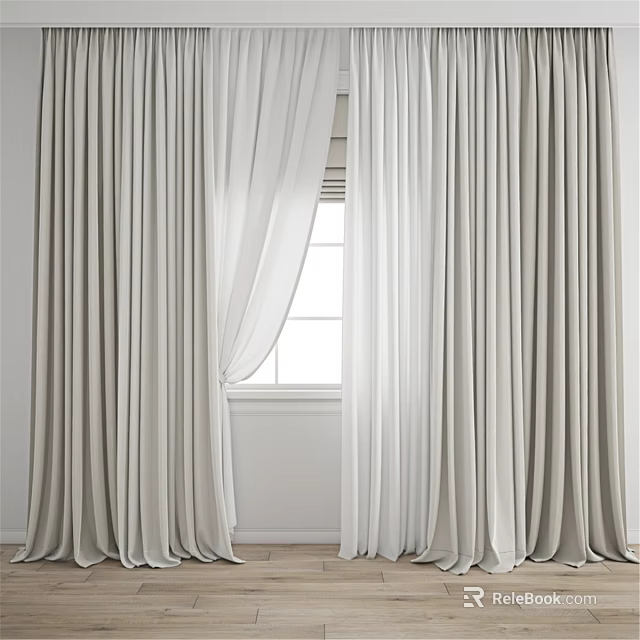 Modern Light Gray Curtains With White Sheer Panels And Floor Length Design 3d model 