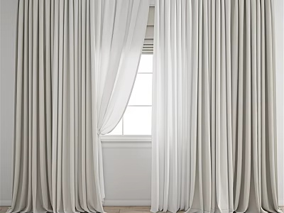 Modern Light Gray Curtains With White Sheer Panels And Floor Length Design 3d model