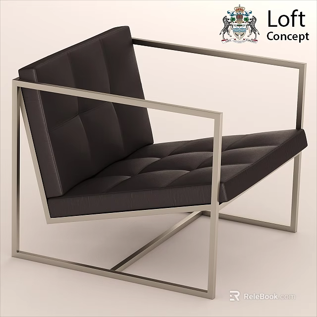 Modern Black Accent Chair With Metal Frame And Padded Geometric Seat Design 3d model 