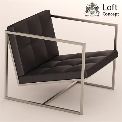 Modern Black Accent Chair With Metal Frame And Padded Geometric Seat Design 3d model