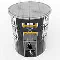Public Facility Modern Cylindrical Glass Elevator With Transparent Design And Passenger Inside 3d model