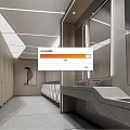 Modern Public Restroom Interior With Wooden Lockers Long Sink Counter Large Mirrors And Bright Lighting
