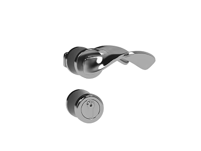 Modern Silver Metal Door Handle With Lock For Home Interior Decor 3d model