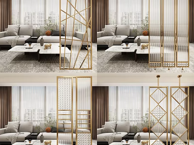 Modern Living Room Decor With Gold Geometric Partition And Sofa Furniture 3d model