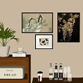 Living Room Wall Art With Crane Plant Bird Paintings Books And Wine