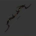 Decorative Bow Weapon with Intricate Patterns Curved Design Red Green Accents and Arrow