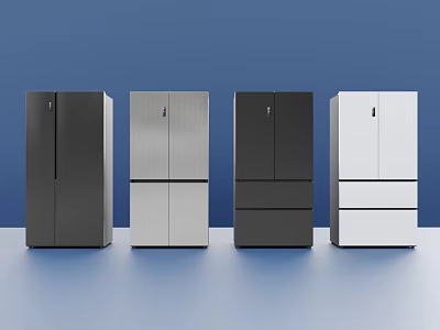 Modern Standing Refrigerators in Black Silver Dark Gray White with Sleek Design 3d model