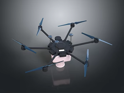 Modern Six Rotor Drone With Black Body And Blue Propellers Equipment 3d model
