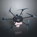 Modern Six Rotor Drone With Black Body And Blue Propellers Equipment