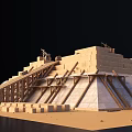 Stepped Pyramid Structure With Stone Blocks Wooden Supports And Statues On Top