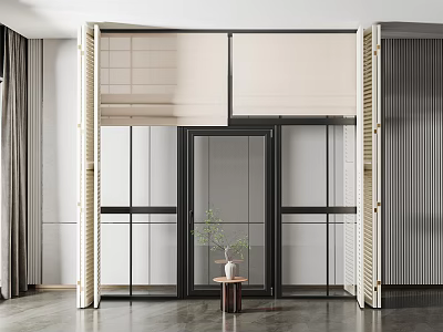 Modern Interior Folding Door With Wooden Frame And Glass Panel Design 3d model