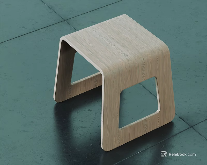 Minimalist Modern Light Wood Stool Featuring Geometric Cutout Design For Home Decor 3d model 