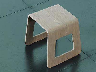 Minimalist Modern Light Wood Stool Featuring Geometric Cutout Design For Home Decor 3d model