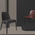 Modern Designer Leather Dining Chairs in Gray and Red on Display Platform