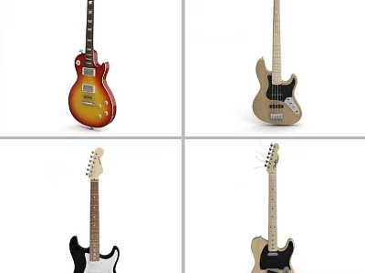 Collection of Colorful Electric Guitars and Bass in Various Styles and Designs 3d model