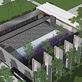 Modern Building Facade With Glass Elements Lush Greenery And Water Feature Design
