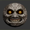 Anthropomorphic Lunar Creature Featuring Surface Texture Glowing Yellow Red Eyes And Grinning Teeth