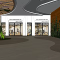 Modern Shopping Mall Lobby With Curved Ceiling Glass Skylights And Green Plant Walls