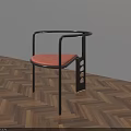 Modern Dining Chair With Black Frame Orange Padded Seat And Armrests On Wooden Herringbone Floor