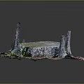 Wooden Tree Stumps And Moss Covered Stone Platform With Natural Texture Decorative Ground