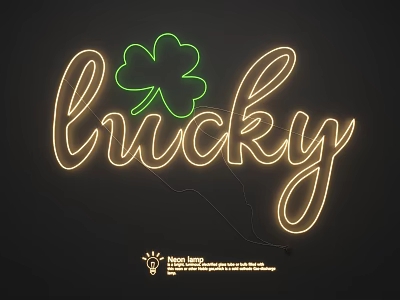 Decorative Neon Lighting Combination With Lucky Word And Green Clover Design 3d model