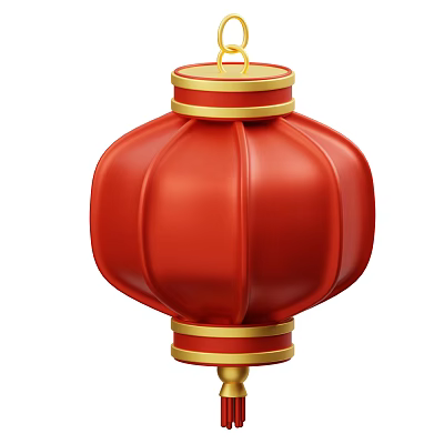 Traditional Red Lantern Decorative Ornament Set with Golden Accents for Home Decoration 3d model